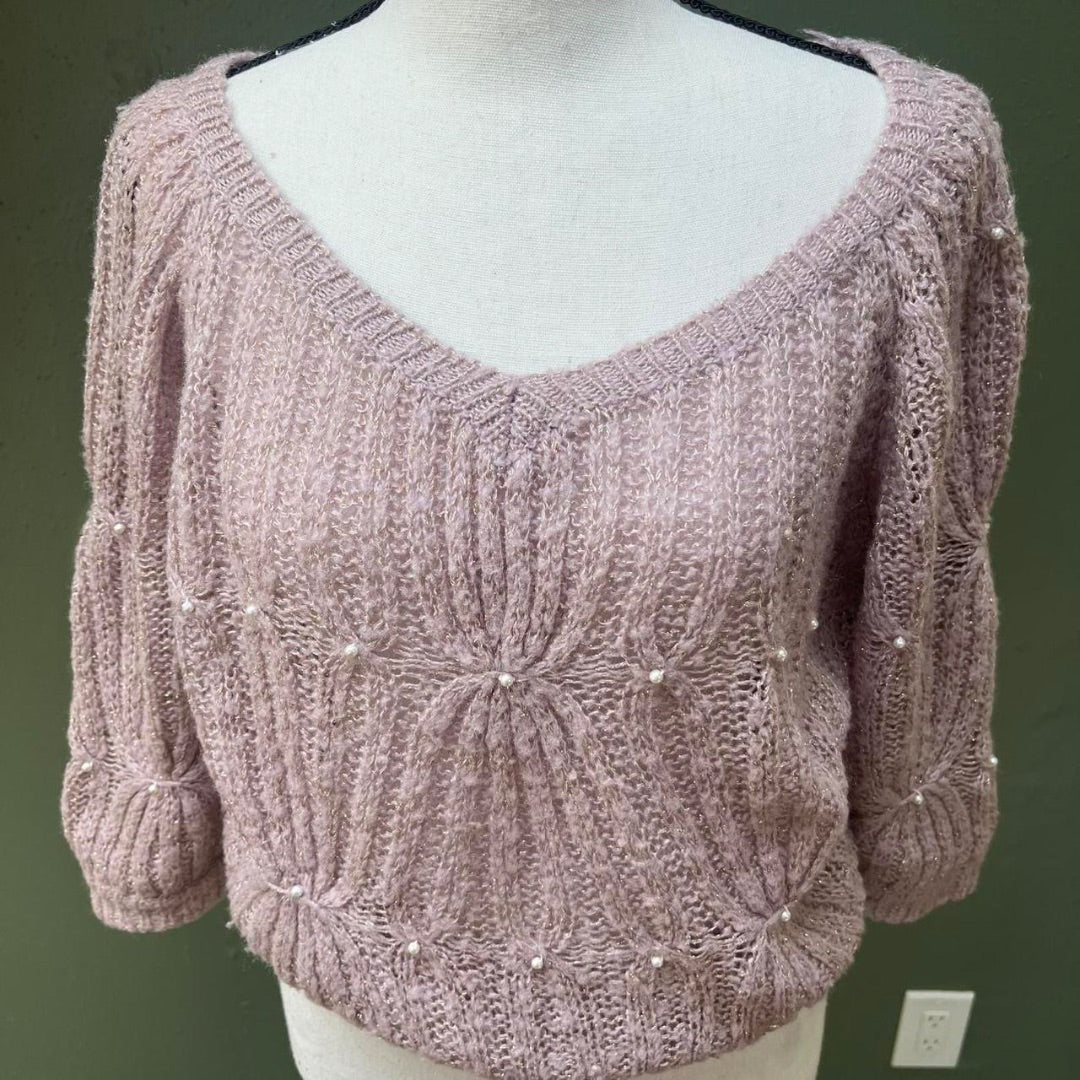80s Crochet-Knit Pearl Top, M