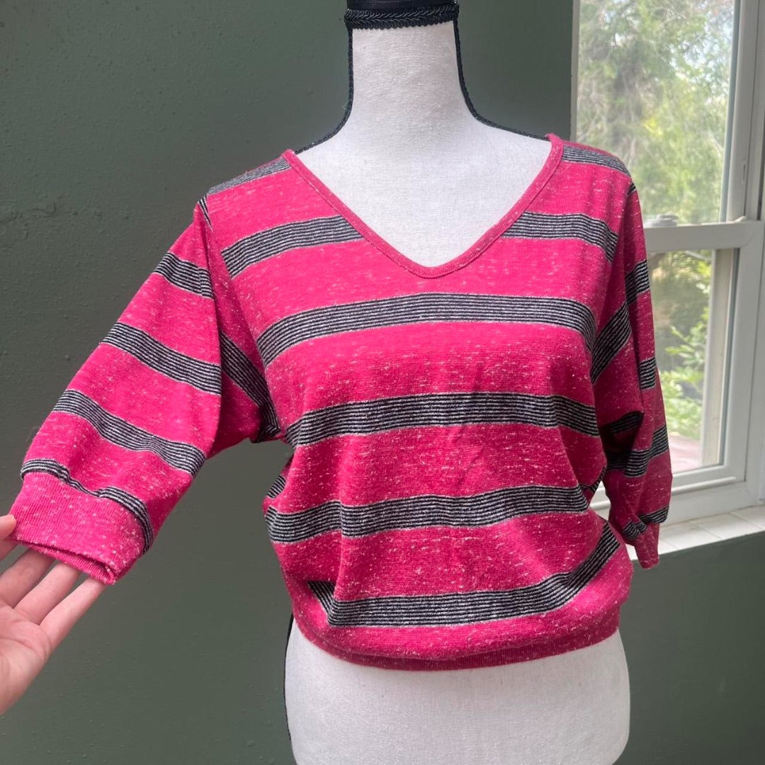 80s Hot Pink Striped Tee, M