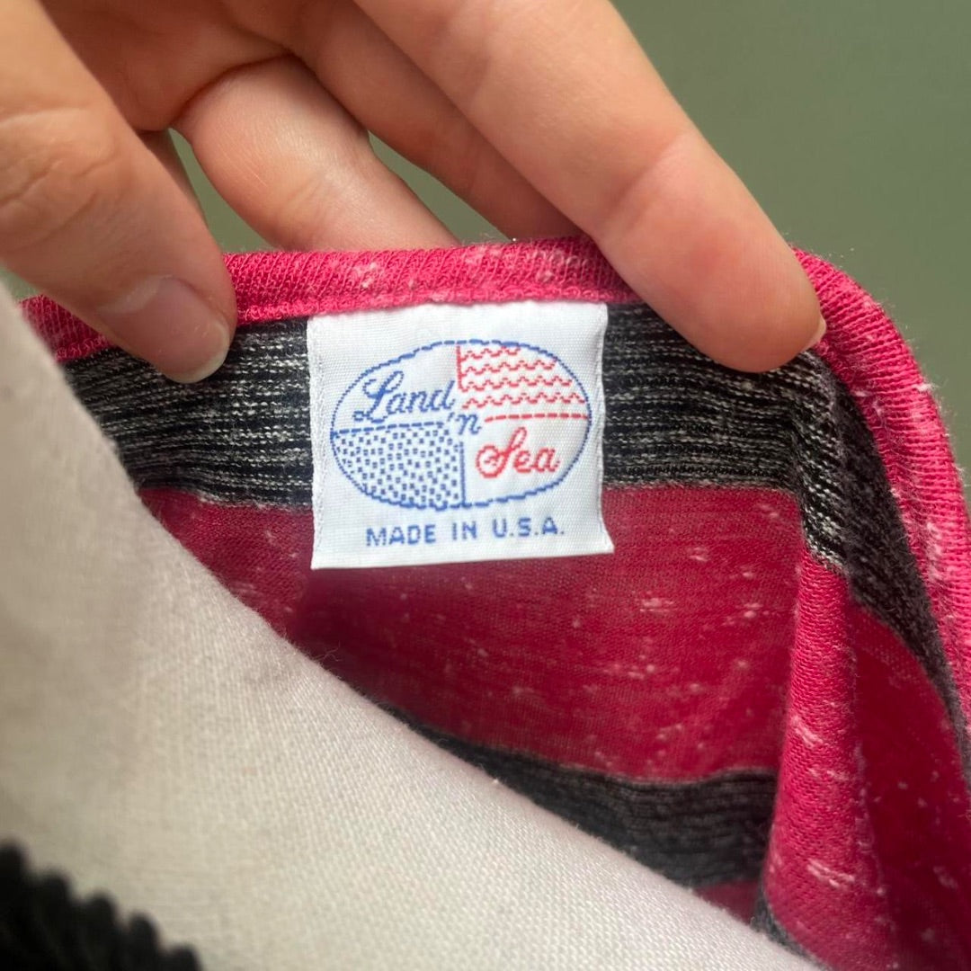 80s Hot Pink Striped Tee, M