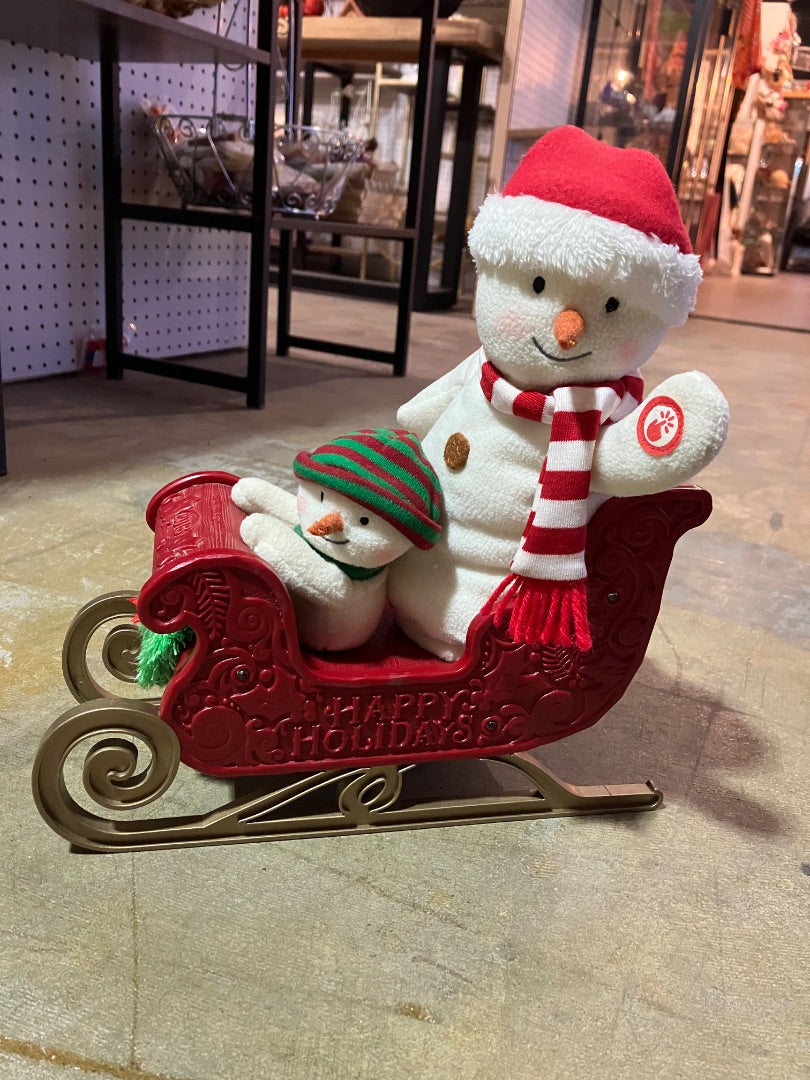 Red/White Hallmark Singing Snowman Sled, 12