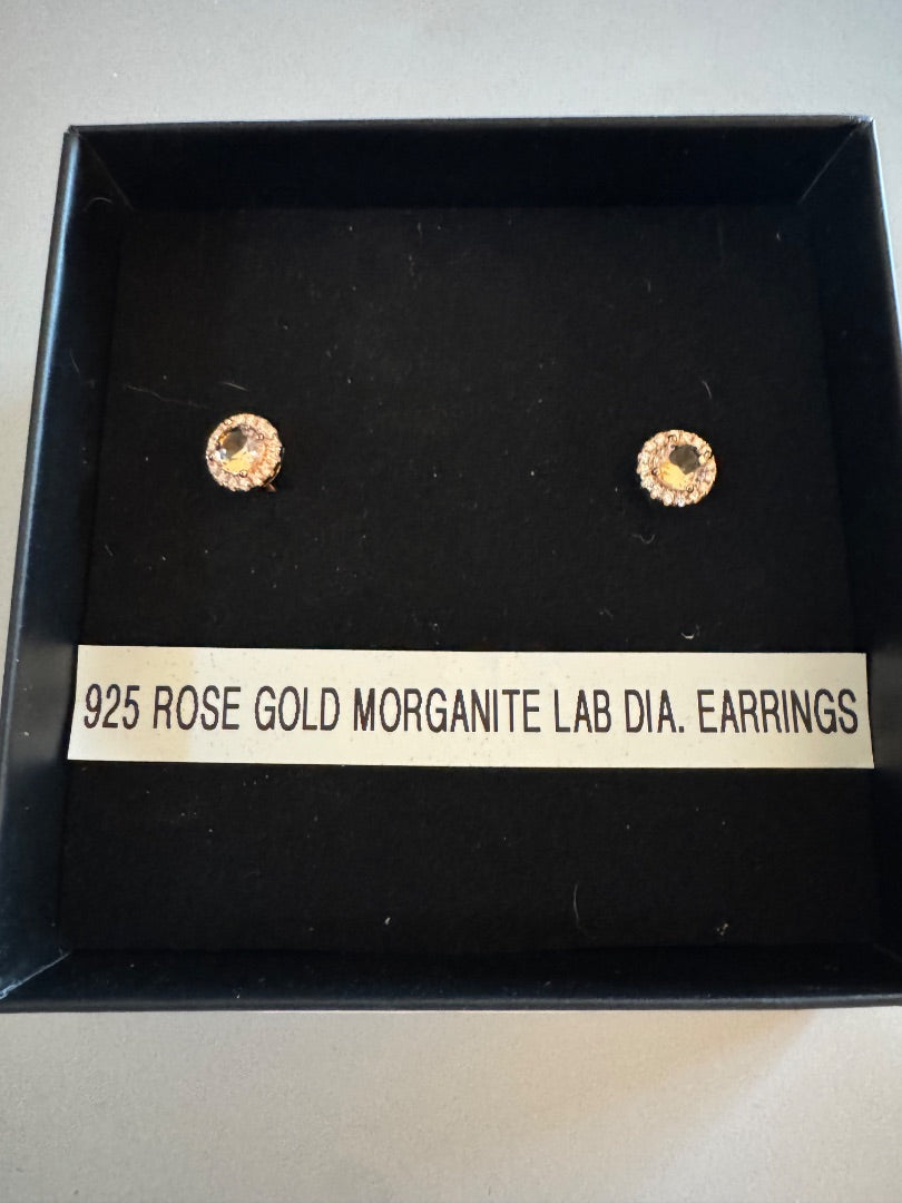 925 Rose Gold Morganite Lab DIA stud earrings