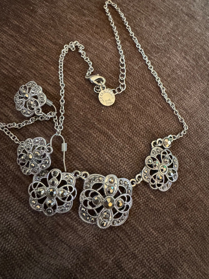 Liz Claiborne faux marcasite silvertone accent necklace & earring set