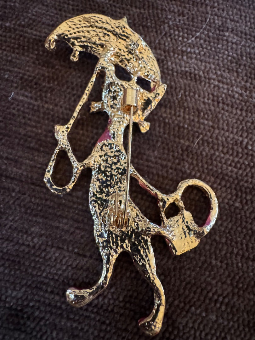 Cat Holding Umbrella brooch