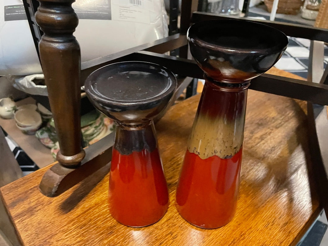 Red Unknown Pillar candle holder, pair