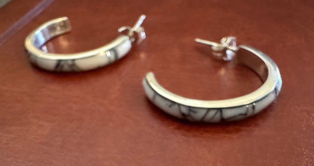 Sterling silver white black hoop earrings
