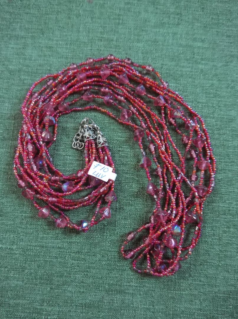 Red Beaded multistrand necklace