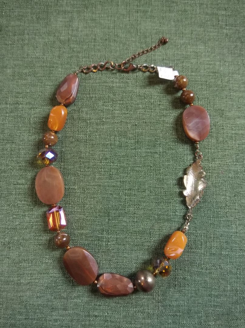 Orange Beaded Leaf necklace
