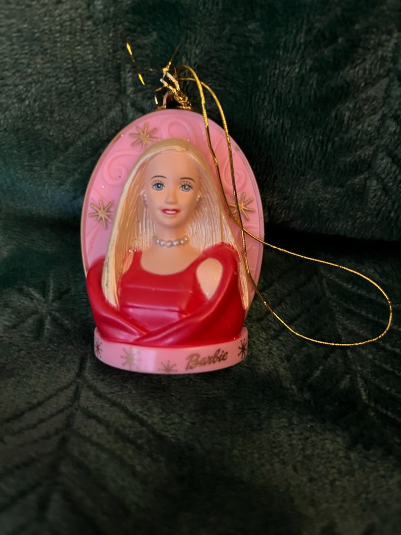 white Mattel Barbie holiday ornament head