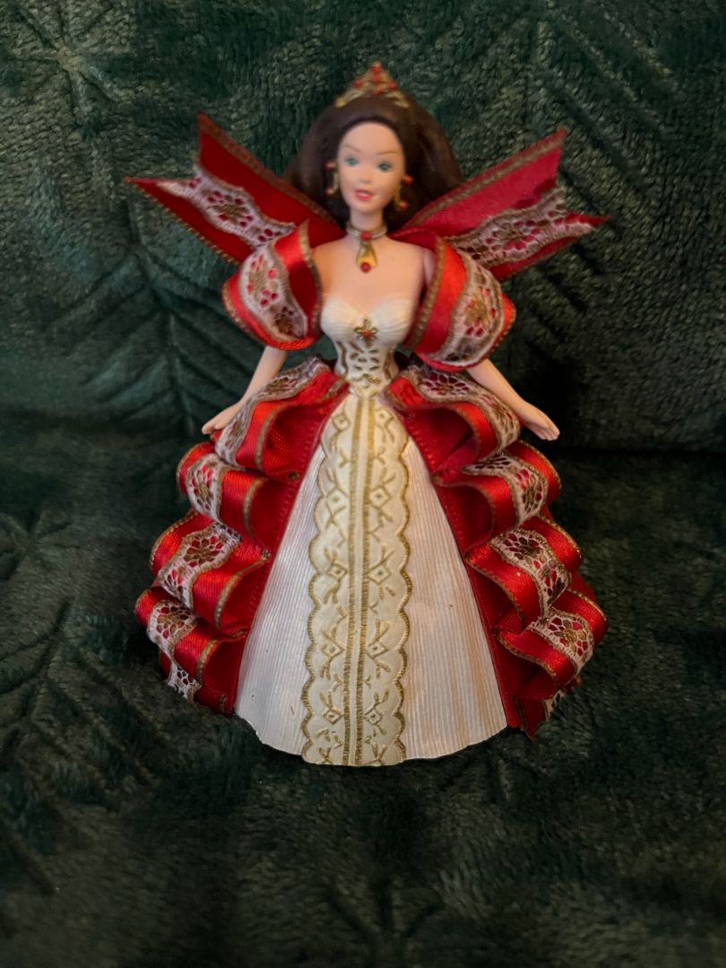 Mattel Barbie Christmas ornament in red and white dress