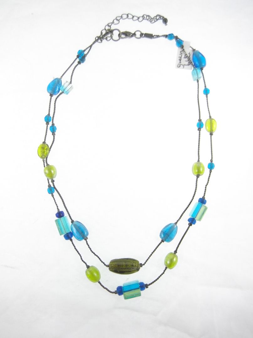 Blue Glass bead necklace double strand