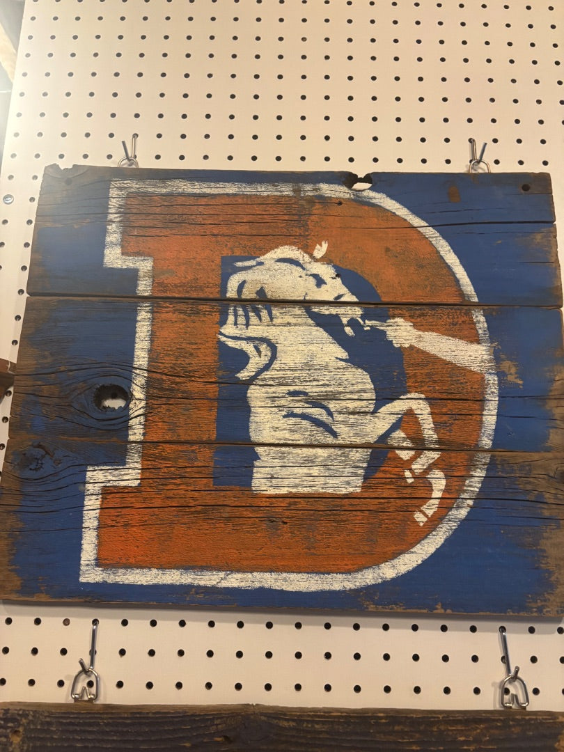 Broncos logo in wood