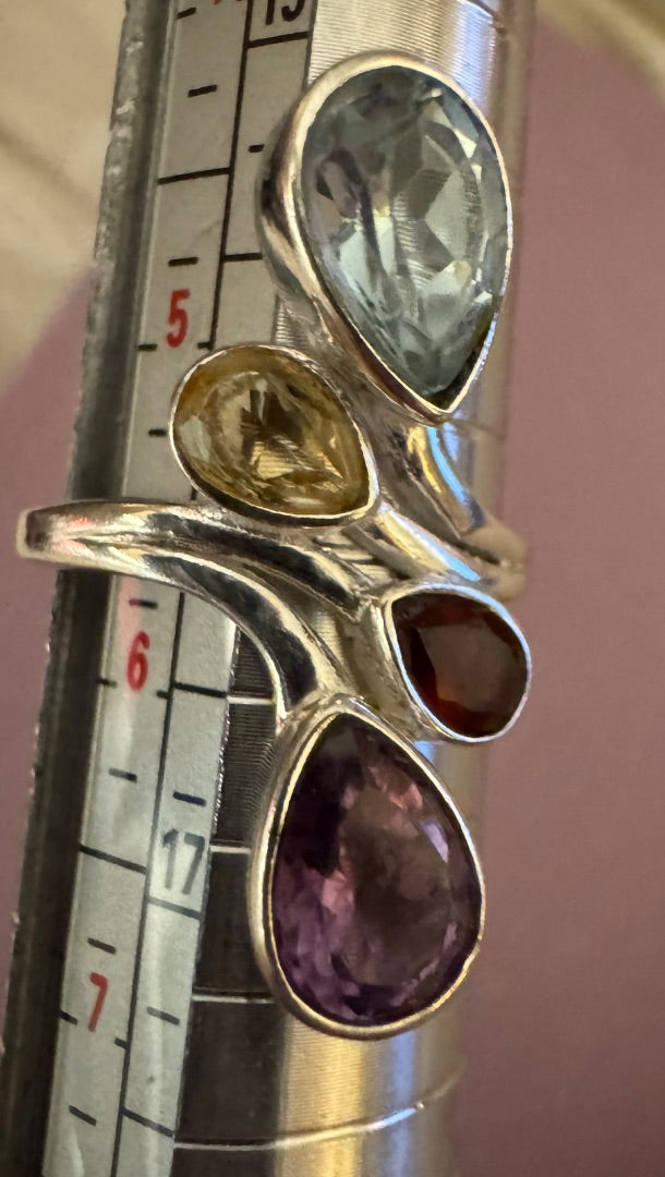 Garnet/Bluetopaz/Citrine/Amethyst ring 5 1/2