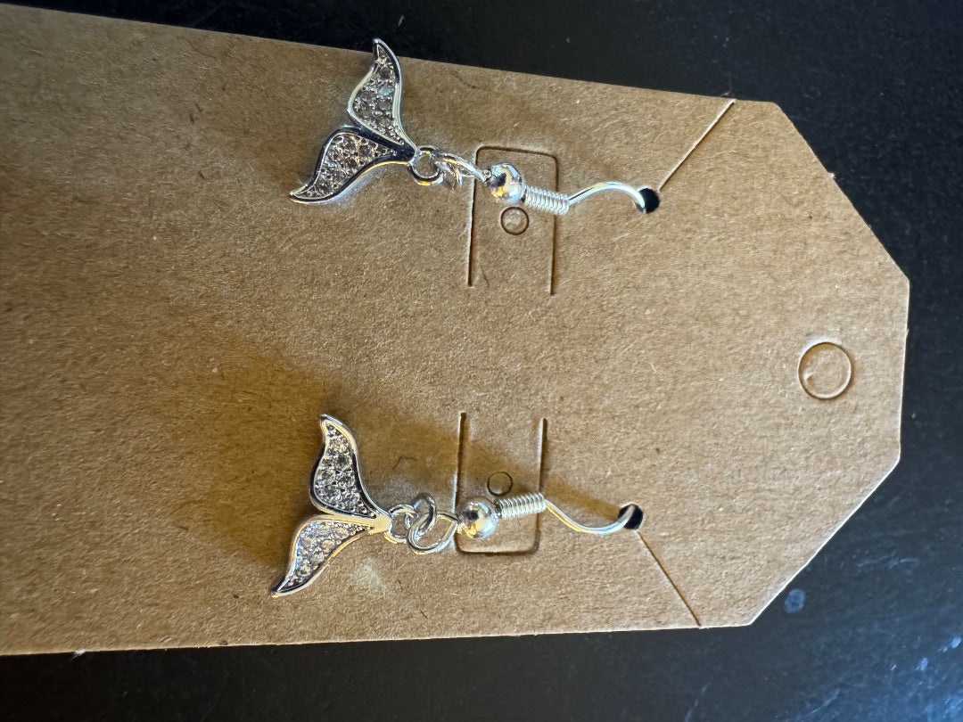 Whale tail silvertone dangle earrings