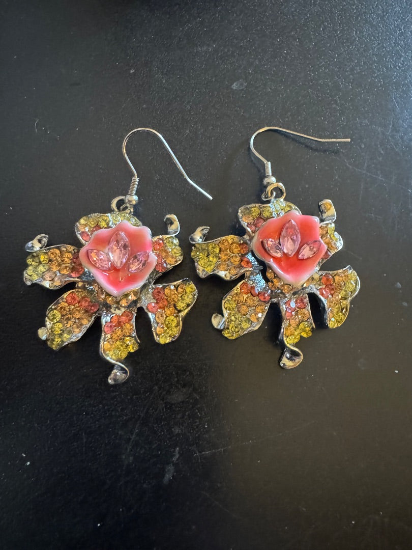 Iris pink large dangle earrings