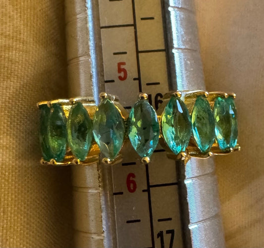 Green marquis stone gold over 925 band 5 1/2