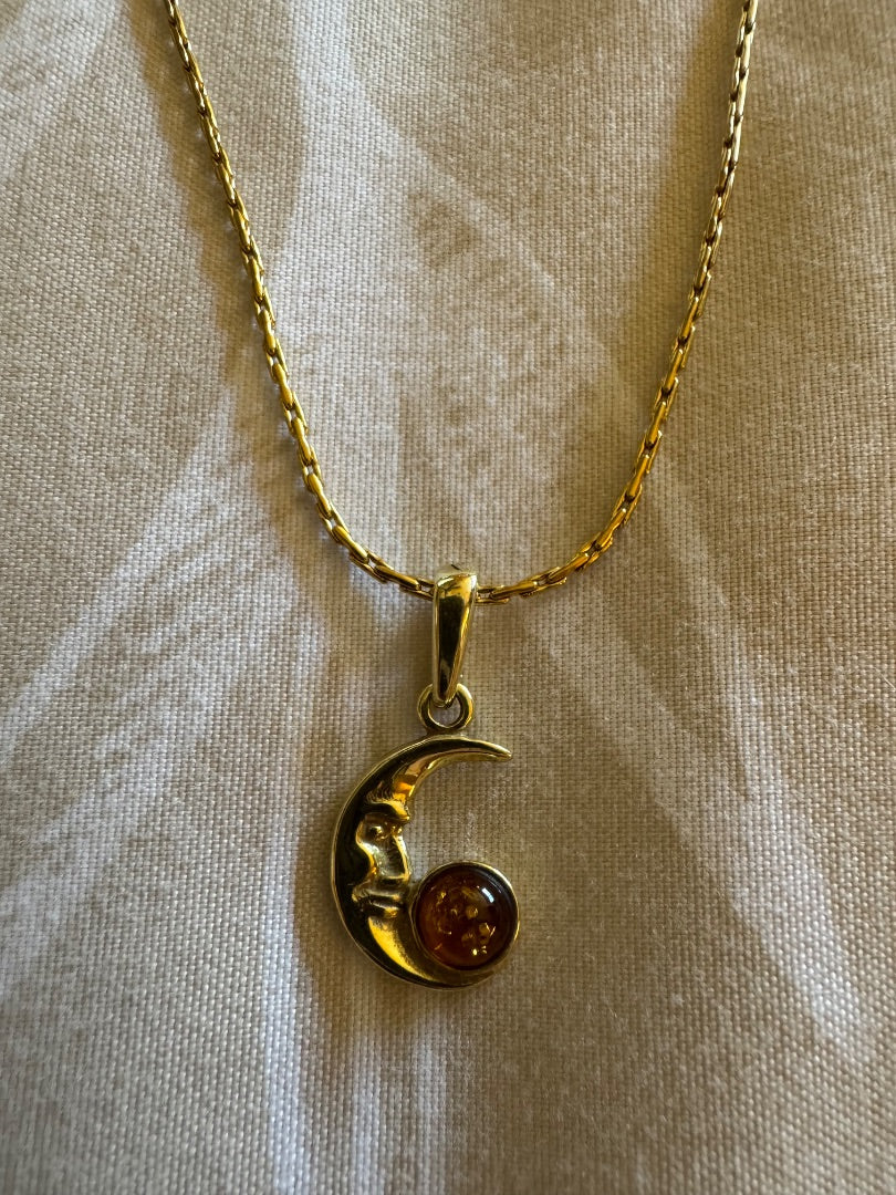 Amber moon necklace 925, gold plated chain
