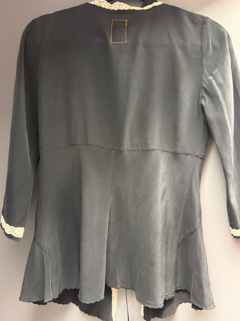 Blk/Crm lace Wallflower Silk top, S