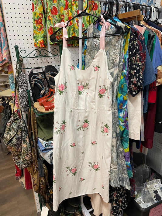 60s floral embroidered wiggle dress, size M