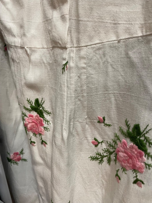 60s floral embroidered wiggle dress, size M
