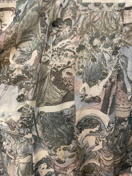 50s/60s dress with Alphonse Mucha print, size S/M