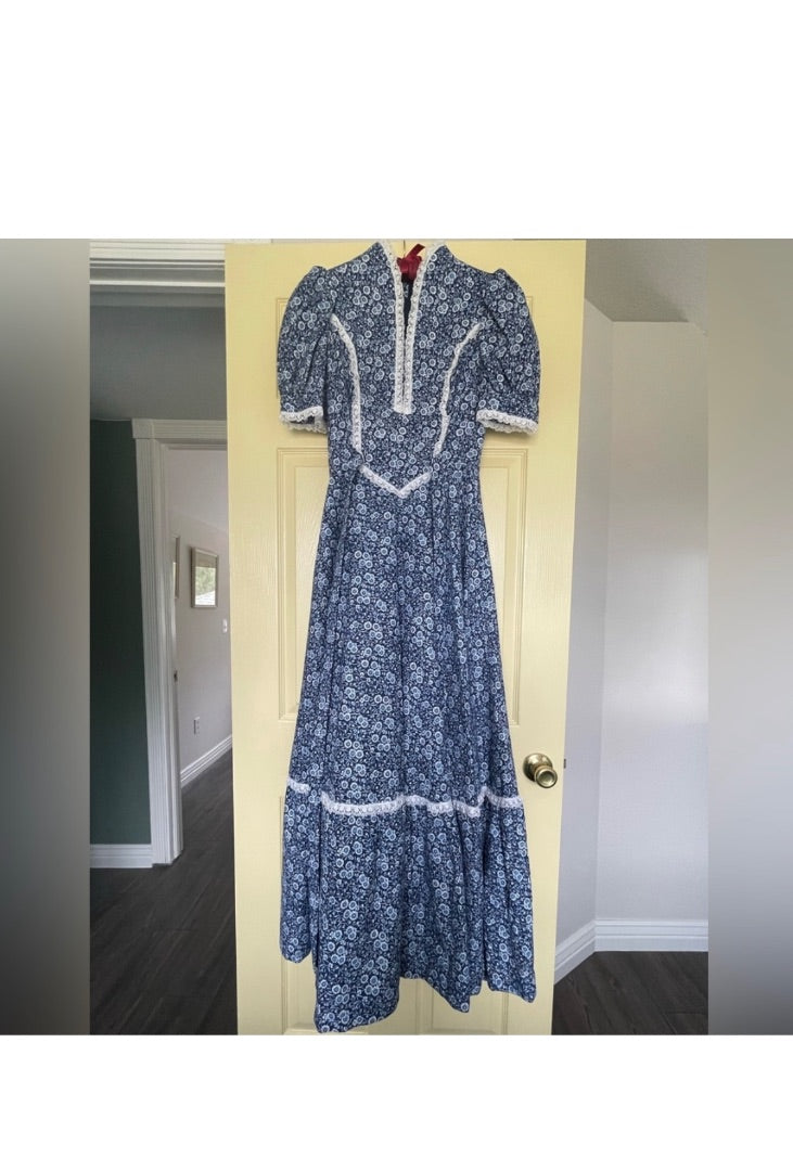 Vintage 70s prairie maxi dress and matching purse, size S/M