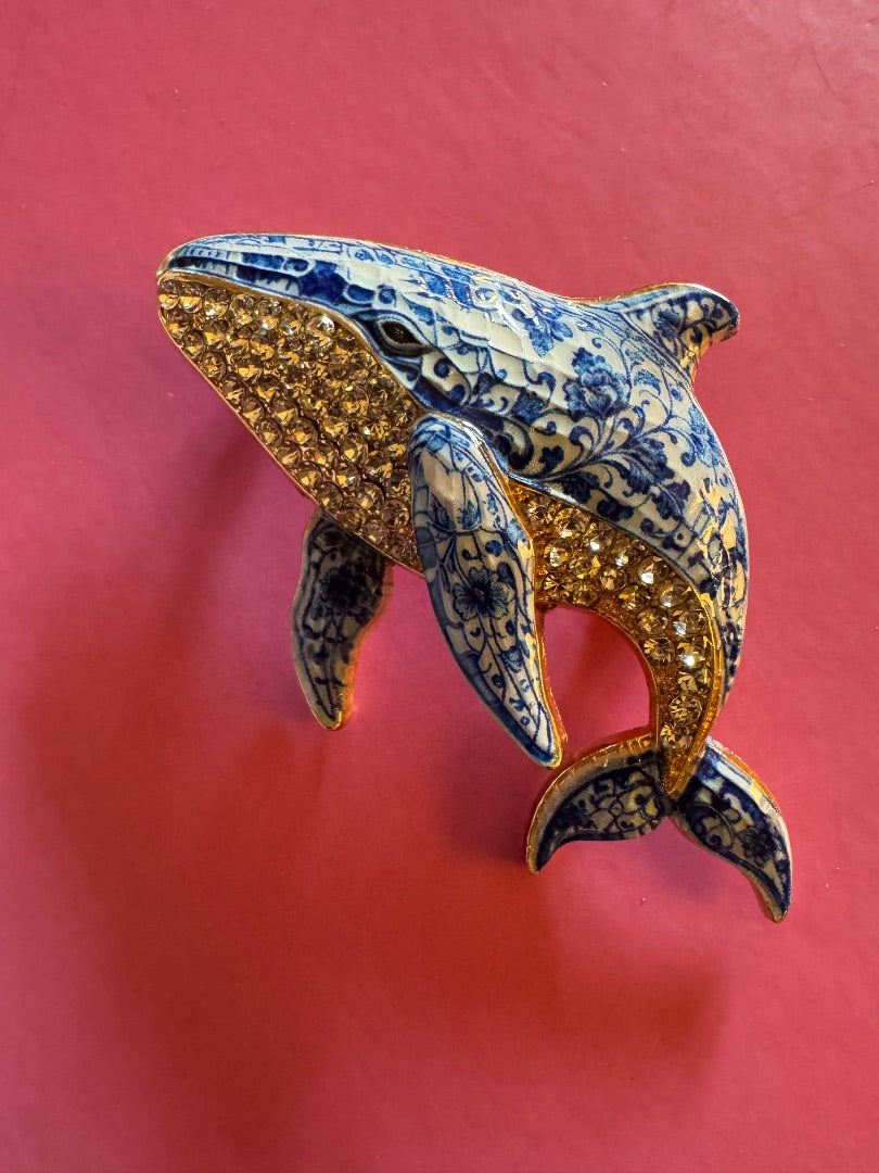 Blue & White whale brooch