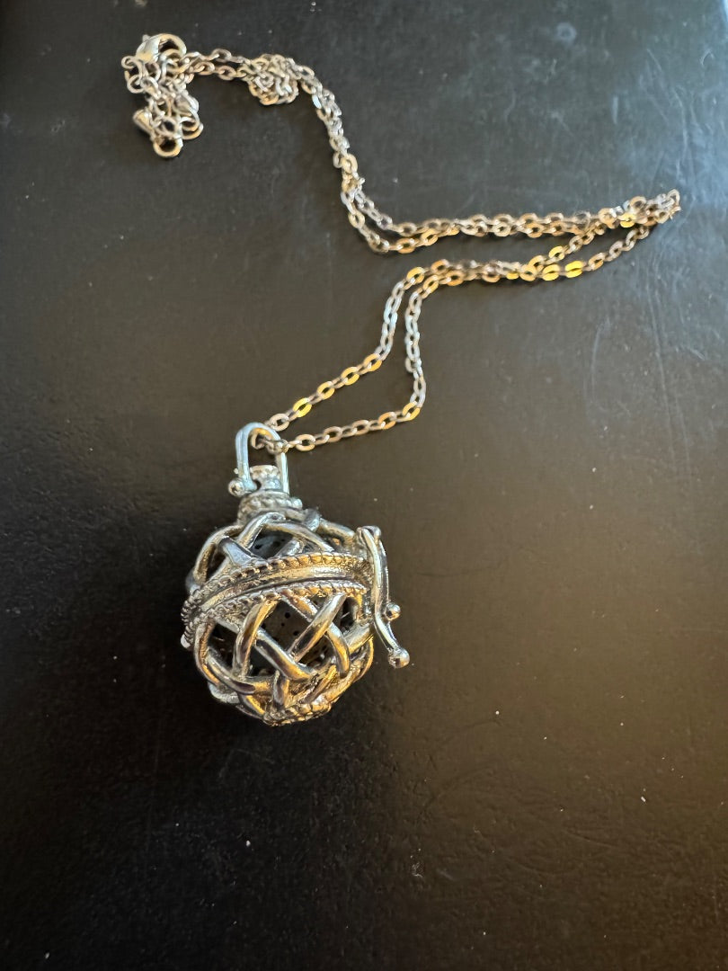 Lava bead Aromatherapy silver tone necklace