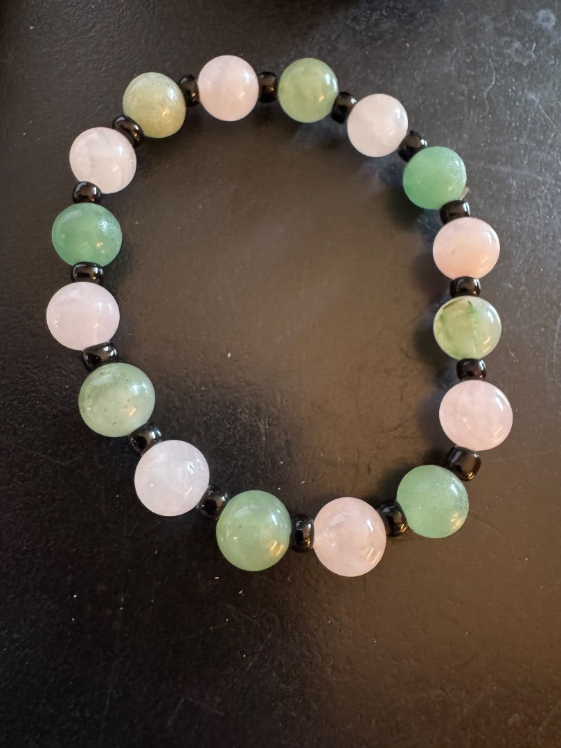 Green & Pink gemstone stretchy bracelet