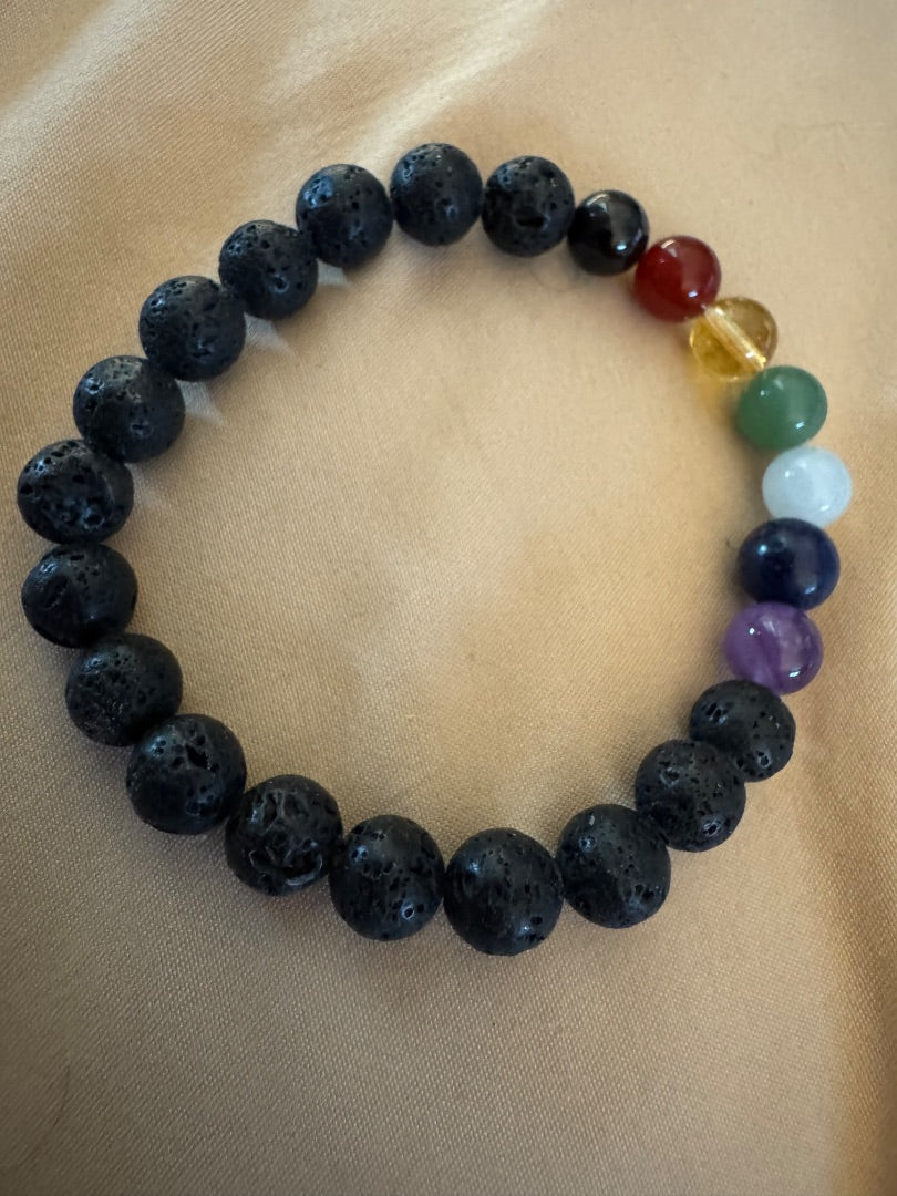 Lava rock w/shakra stones stretchy bracelet
