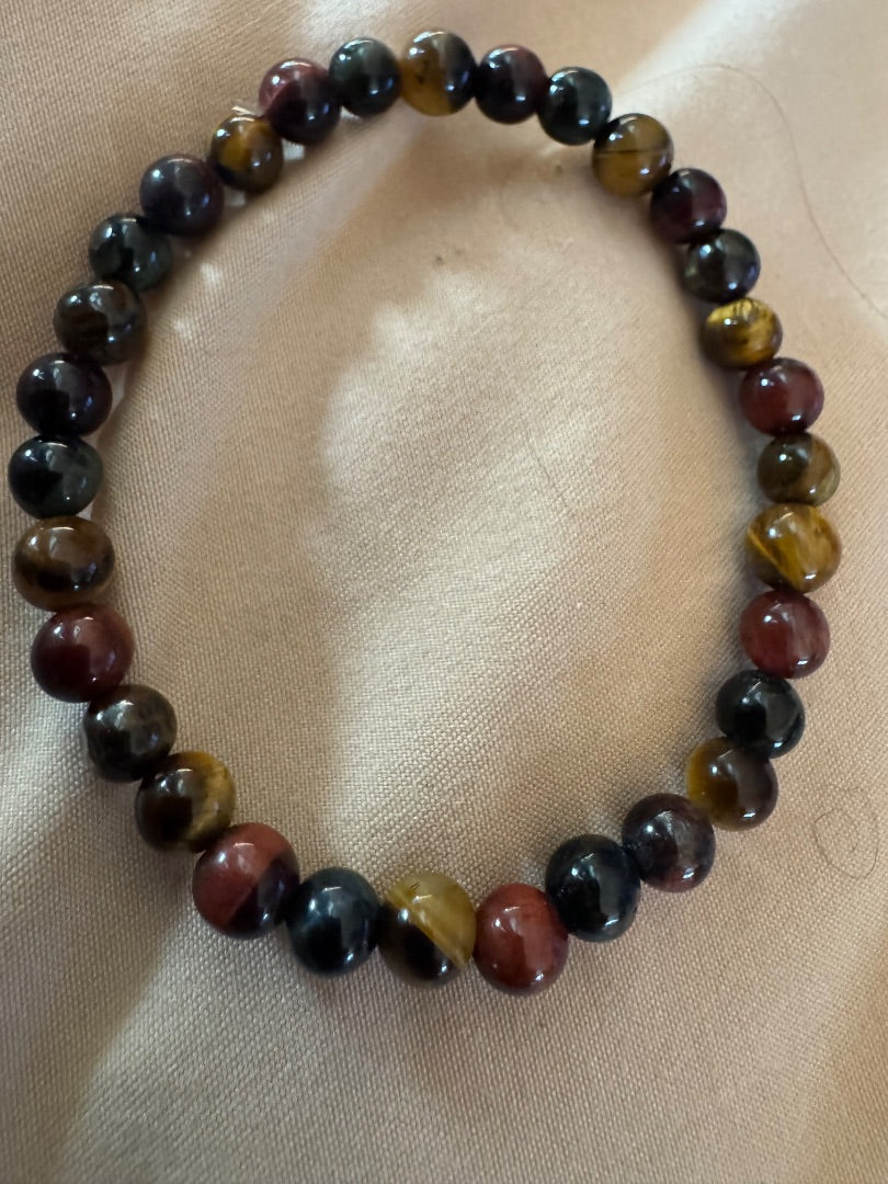 Multicolor tiger's eye small bead stretchy bracelet