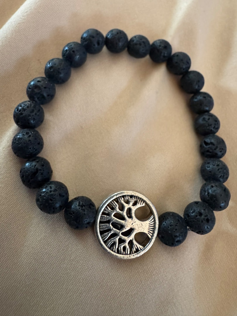 Lava rock tree of life stretchy bracelet