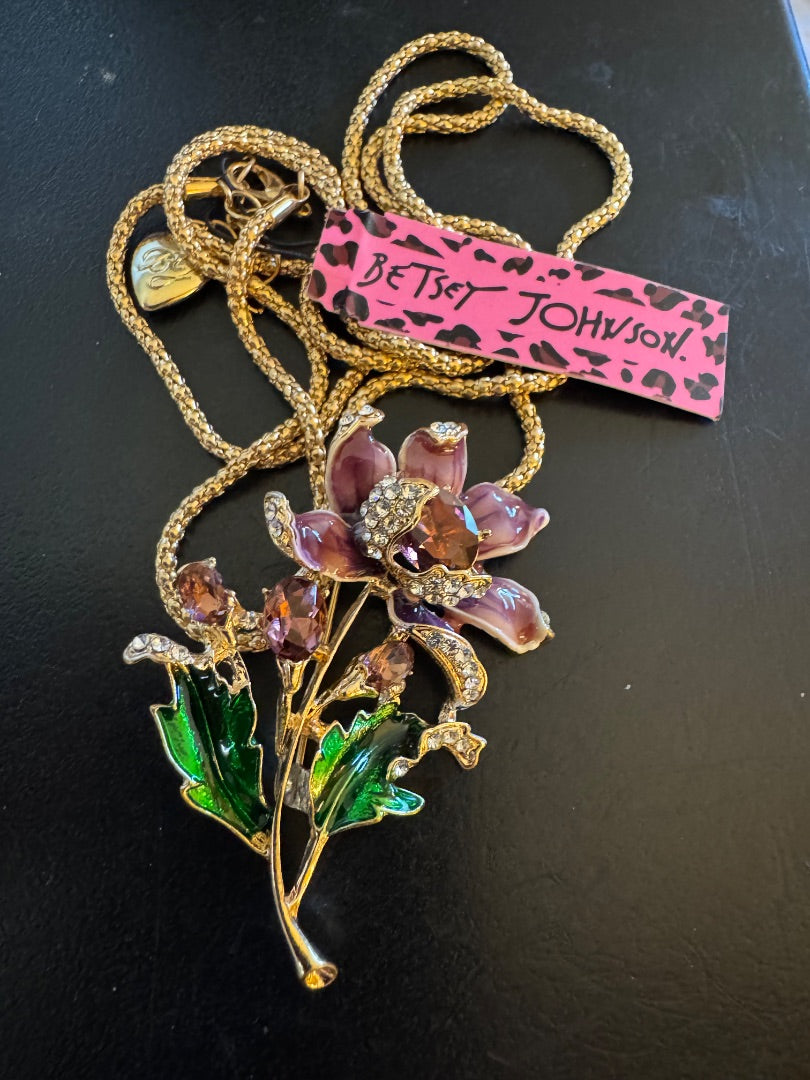 Betsy Johnson purple iris necklace/brooch
