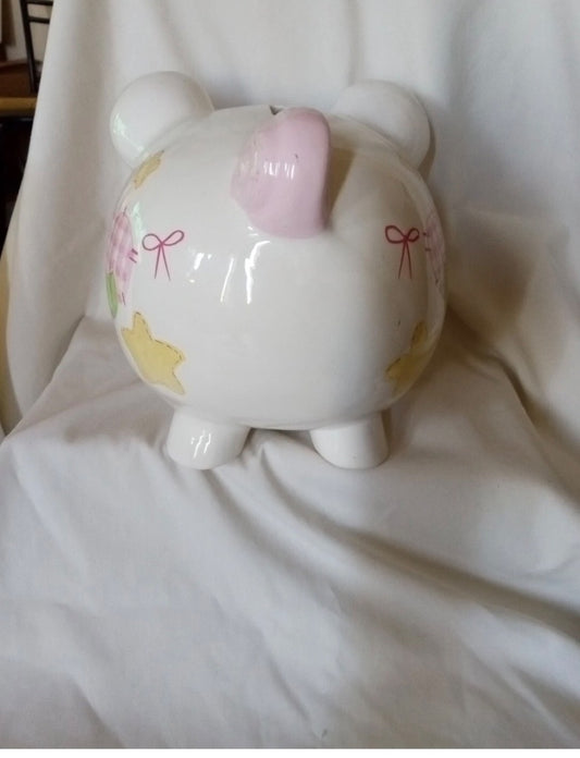 White piggy bank with pink