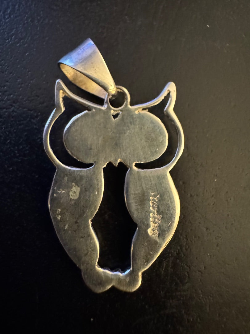 Owl inlay sterling pendant