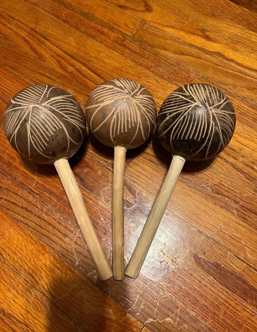 Vintage Coconut Carved Maracas