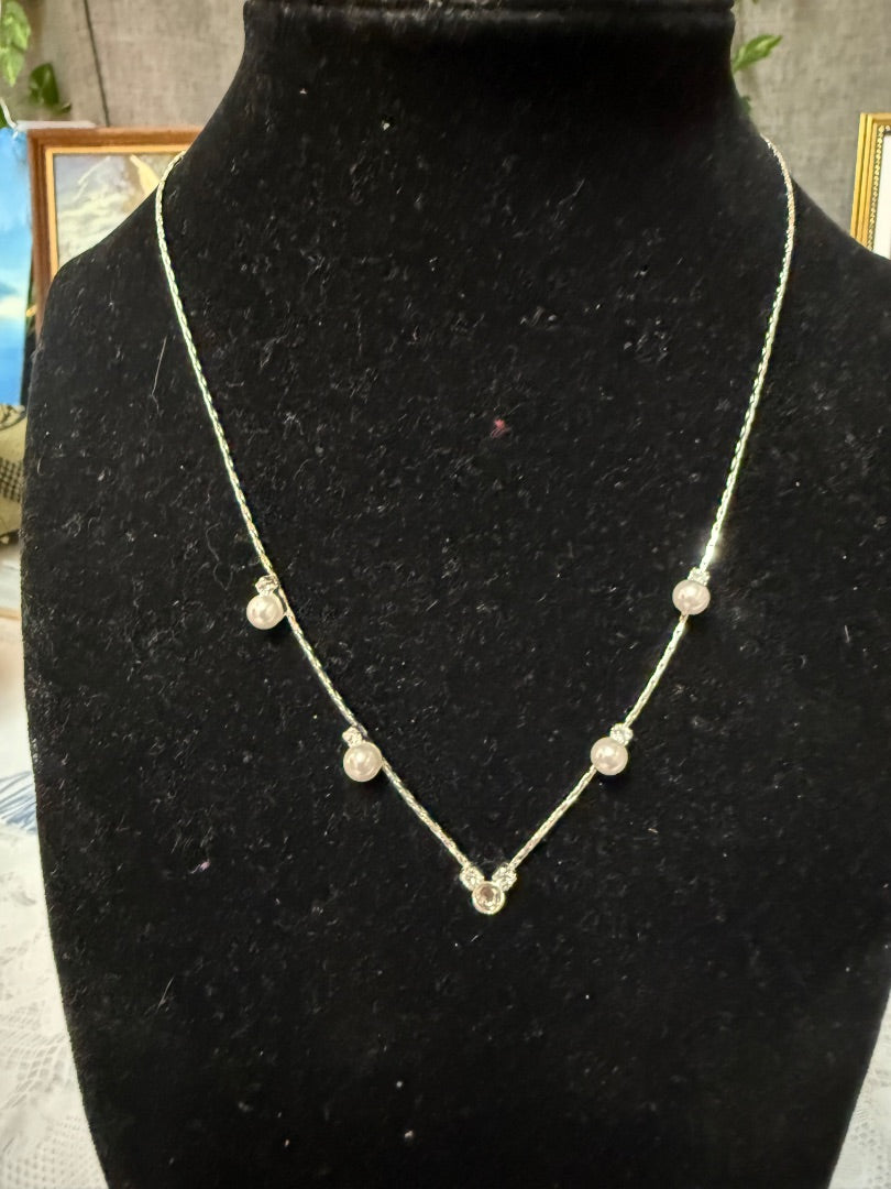 Handmade silver and faux pearl necklace