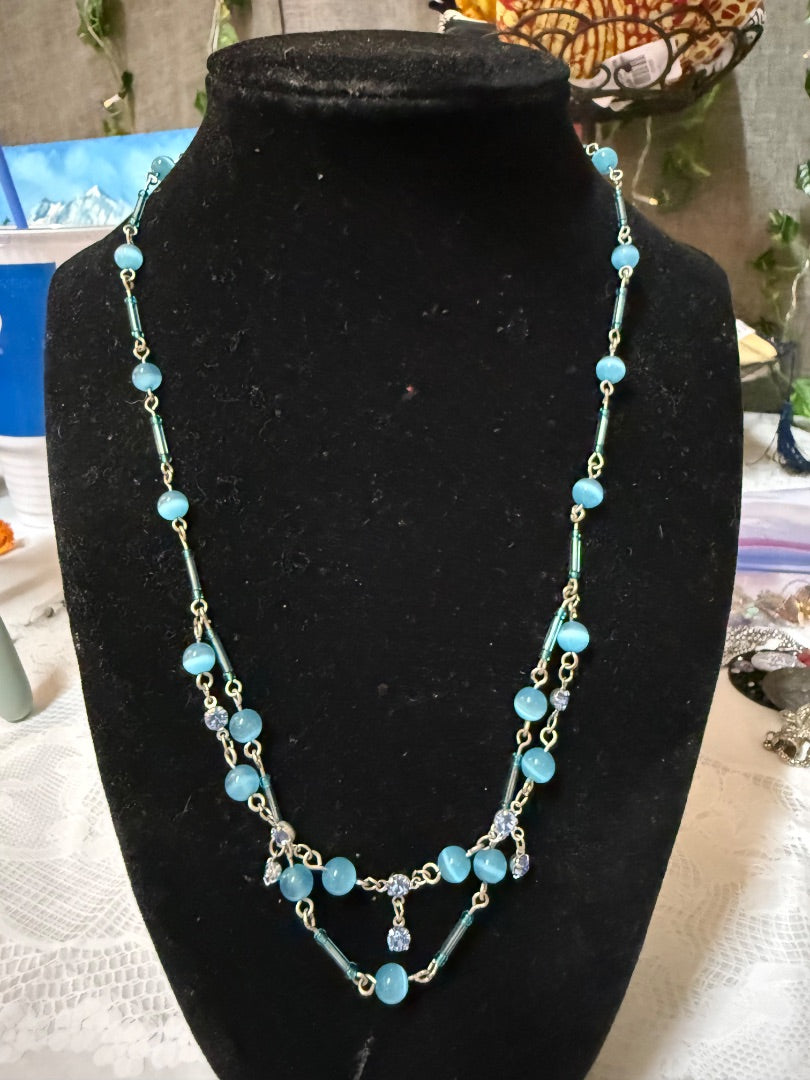 Aquamarine and blue cats eye necklace