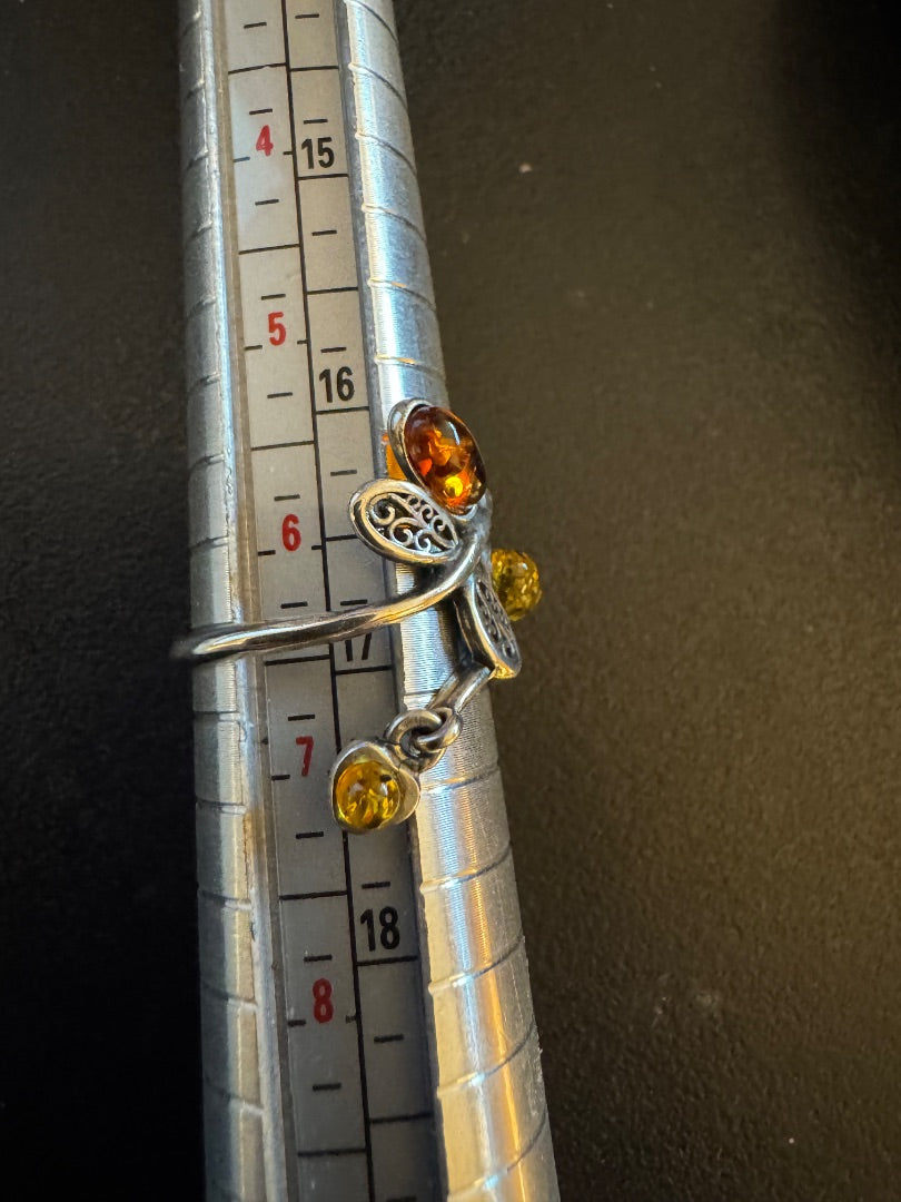 Amber Peridot Citrine stamped 925 ring
