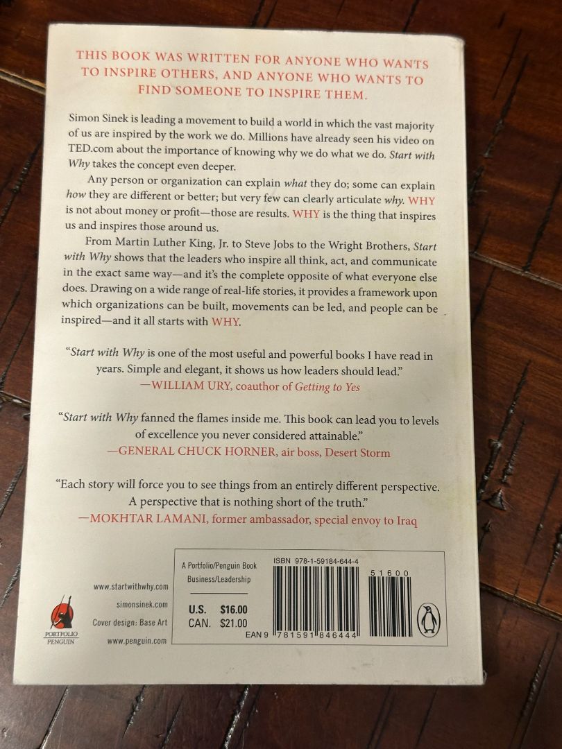 Paperback Start With Why, 6 x 4 x 1