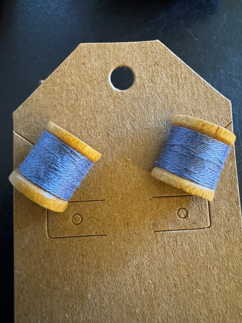 Blue thread spool earrings