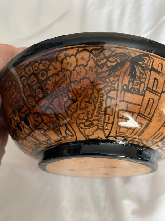 Brown & black Unknown Hand painted bowl, 8”