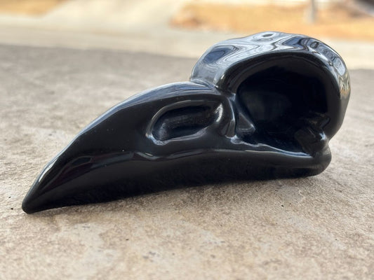 Black Obsidian Raven Skull Carving