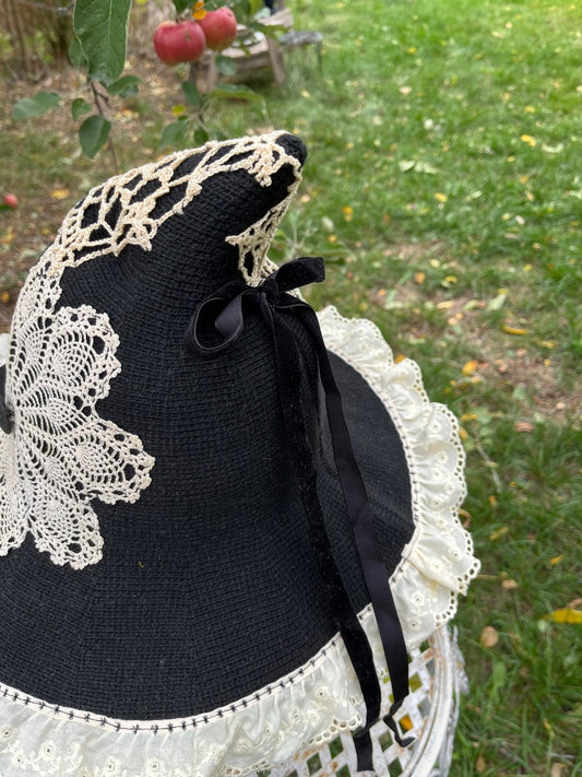 Black and Cream Sewn Alchemy Witch Hat, One Size