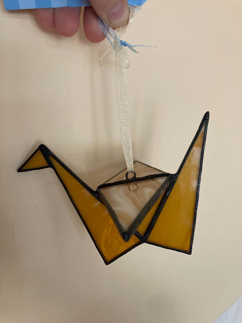 yellow Stained Glass Origami Crane