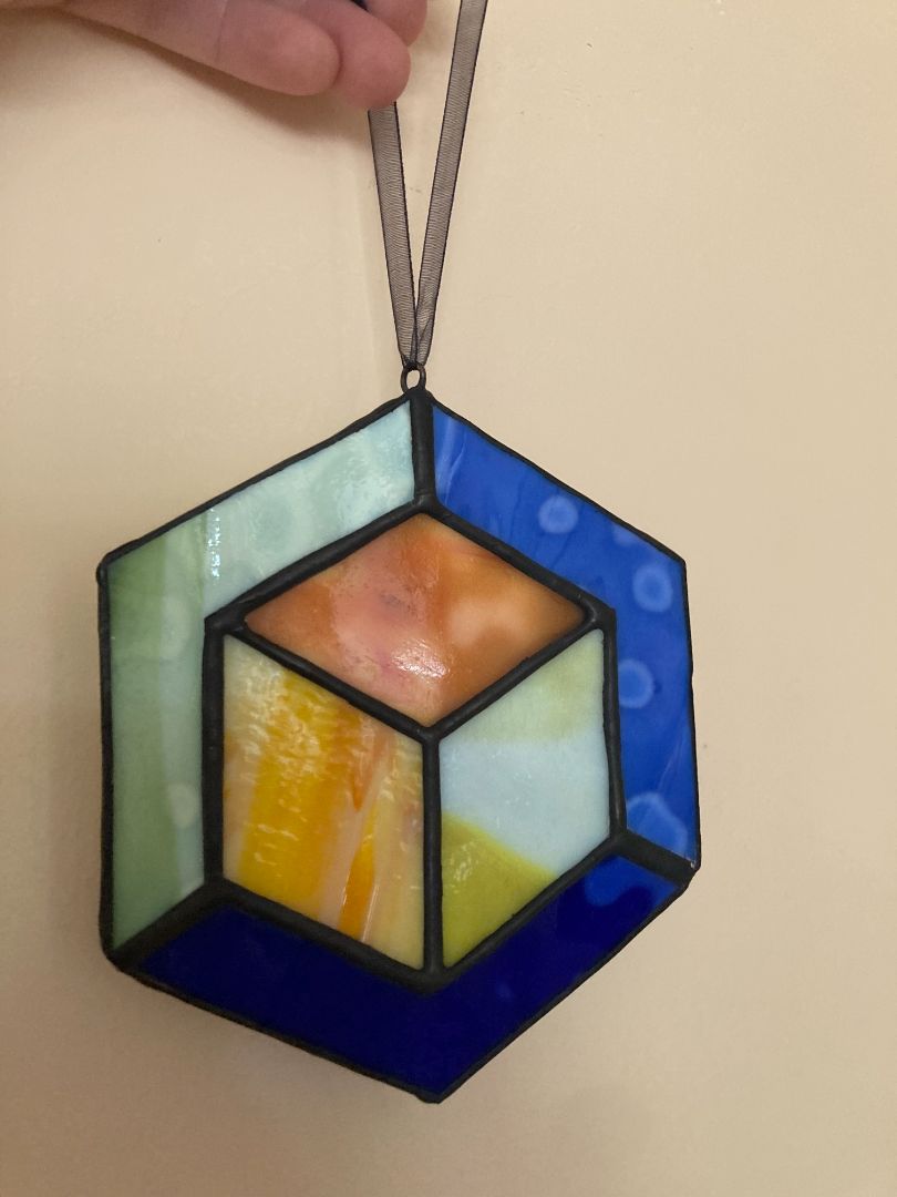 multi Stained Glass Suncatcher Cubed