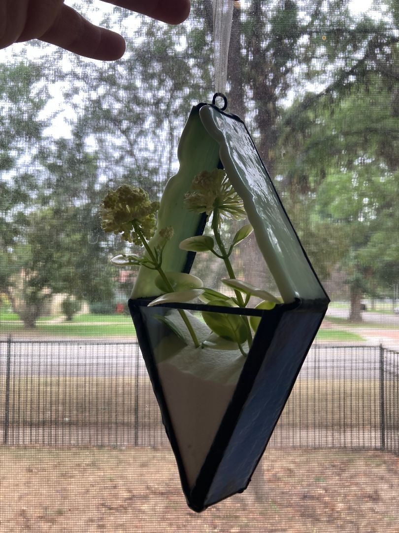 blue Stained Glass Diamond Plant Suncatcher
