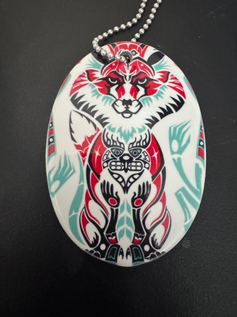 Pacific Northwest NA fox desigbn ceramic pendant with chain necklace