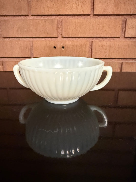 Cream MacBeth-Evans Macbeth-Evens UV Reactive Petalware Soup Bowl, 2 1/4” tall, 5 1/2” from handle to handle