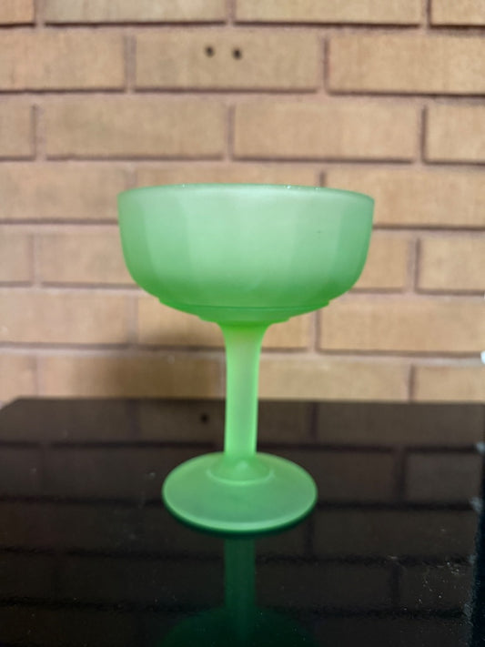Green Uranium Glass, Frosted Compote, 6 1/4” tall, about 5” wide