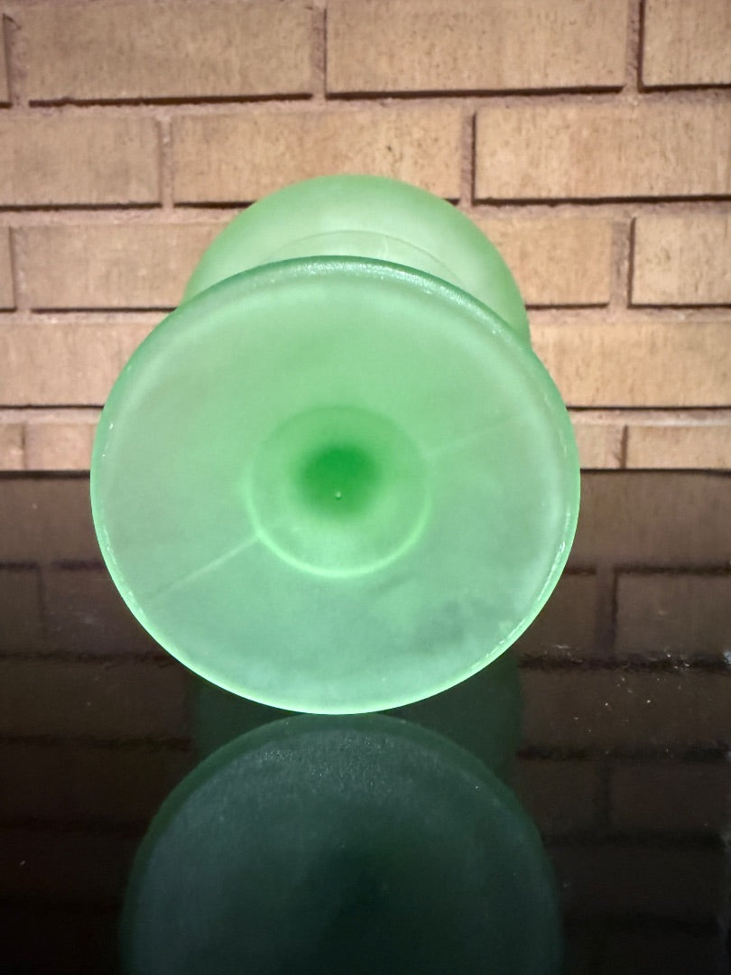 Green Uranium Glass, Frosted Compote, 6 1/4” tall, about 5” wide